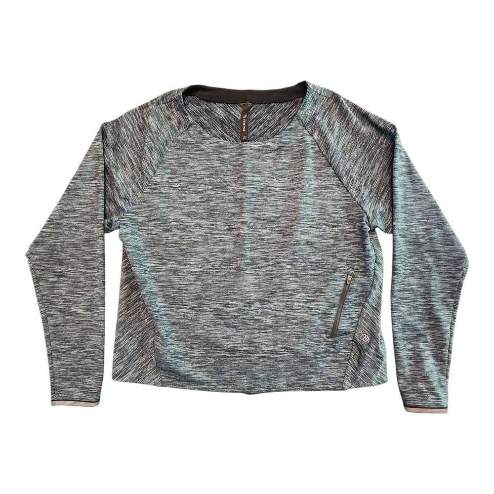 MPG Sport Long Sleeve Pullover Top Women's Medium Blue Heather Activewear Pocket